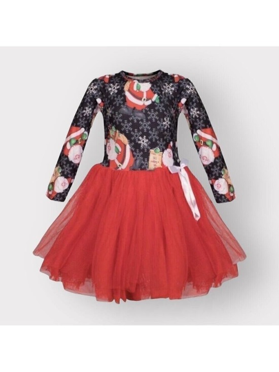 Boutique Other - Santa Claus Christmas Dress NEW sz 8 10 Tulle Long Sleeve Snowflakes Black Red